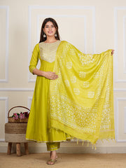 Parrot Green Cotton Embroidered Kurta Set 272-PGN