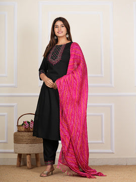 Black Rayon Embroidered Kurta Set 273-BLK