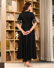 Women Block Printed Anarkali Kurta Set with Dupatta & Pants 307-BLK