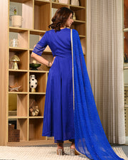 Women Block Printed Anarkali Kurta with Dupatta & Pants