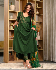 Women Block Printed Anarkali Kurta Set 307-GRN