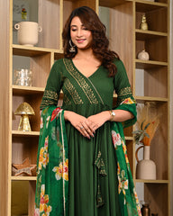 Women Block Printed Anarkali Kurta Set 307-GRN