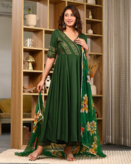 Women Block Printed Anarkali Kurta Set 307-GRN