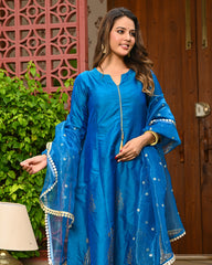 Teal Blue Embroidered Kurta Set with Dupatta - INDI INSIDE  321-GRN