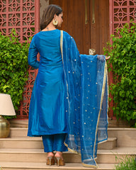 Teal Blue Embroidered Kurta Set with Dupatta - INDI INSIDE  321-GRN