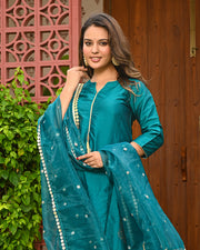 Green Embroidered Kurta Set with Dupatta - INDI INSIDE 321-BLU