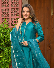 Green Embroidered Kurta Set with Dupatta - INDI INSIDE 321-BLU