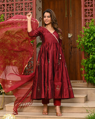 Buy Maroon Silk Anarkali Suit  | INDI INSIDE IND322