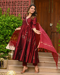 Buy Maroon Silk Anarkali Suit  | INDI INSIDE IND322