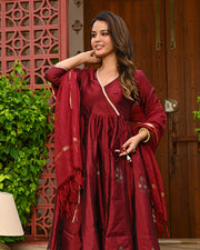 Buy Maroon Silk Anarkali Suit Online in India | INDI INSIDE IND322