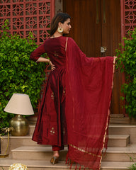 Buy Maroon Silk Anarkali Suit  | INDI INSIDE IND322