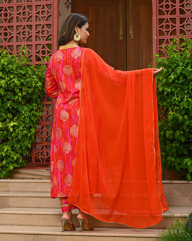 Women’s Pink Printed Kurta Set with Dupatta | Elegant Festive Wear