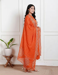 Bright Orange Cotton Kurta Set – Ornate Mandala Embroidery & Printed Dupatta