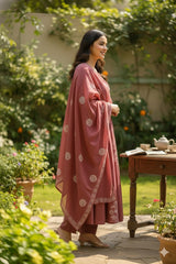 Wine Mauve Pure Cotton A-Line Suit Set – Women Cotton Kurta Set for Office Wear | Indi Inside