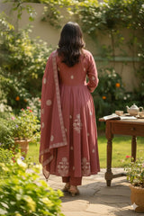 Wine Mauve Pure Cotton A-Line Suit Set – Women Cotton Kurta Set for Office Wear | Indi Inside