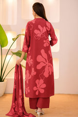 Maroon Pure Cotton Suit Set – Blush Pink Floral Prints with Pleated Bodice & Scalloped Lace