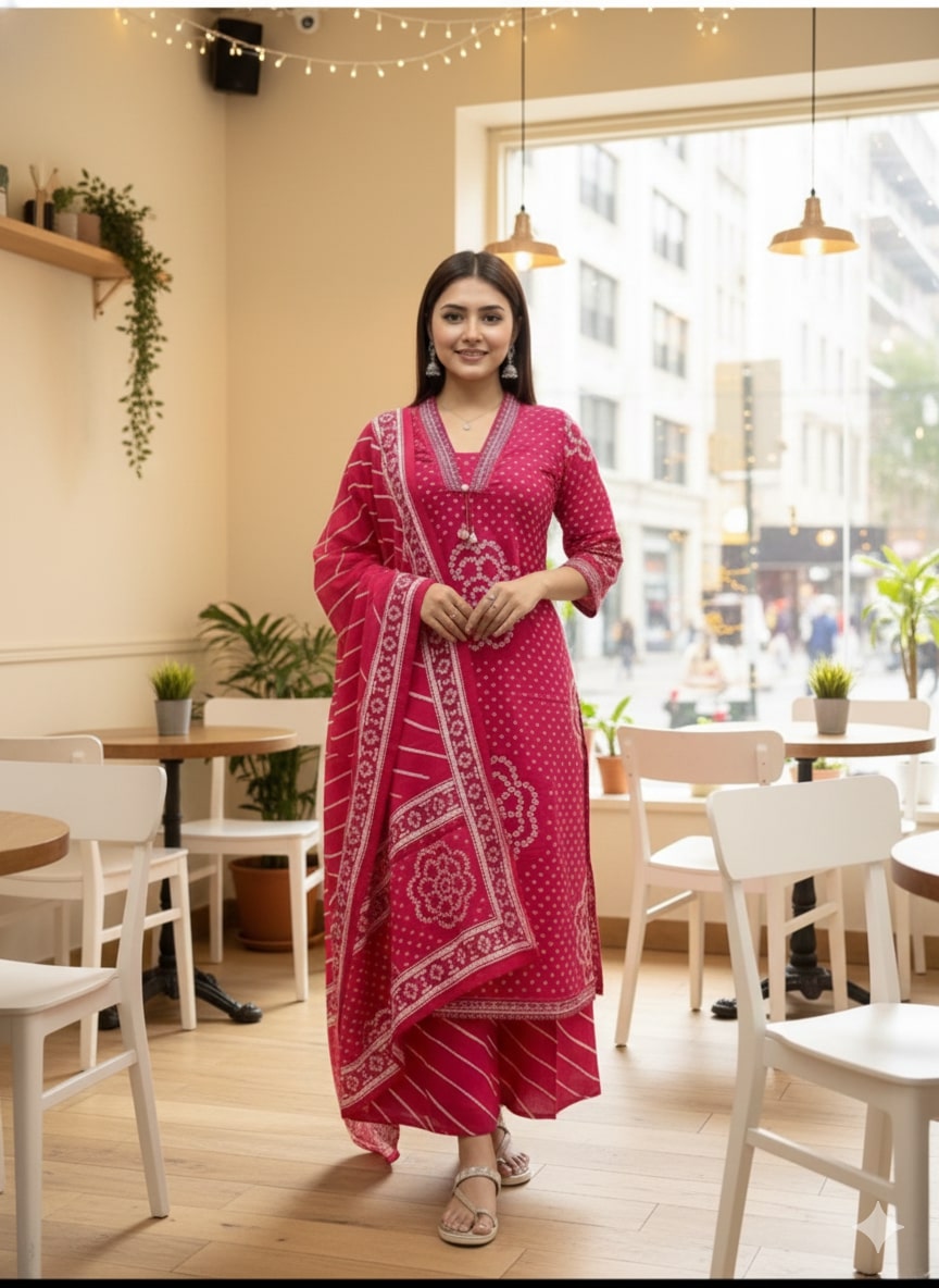 Maroon Pure Cotton Suit Set – Blush Pink Floral Prints with Pleated Bodice & Scalloped Lace