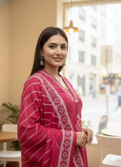 Maroon Pure Cotton Suit Set – Blush Pink Floral Prints with Pleated Bodice & Scalloped Lace