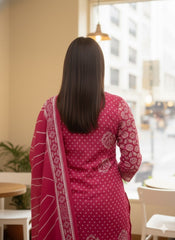 Maroon Pure Cotton Suit Set – Blush Pink Floral Prints with Pleated Bodice & Scalloped Lace