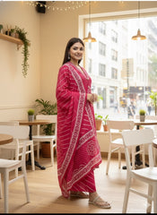 Maroon Pure Cotton Suit Set – Blush Pink Floral Prints with Pleated Bodice & Scalloped Lace