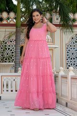 Eva Pink Tiered Maxi Dress 221-PNK