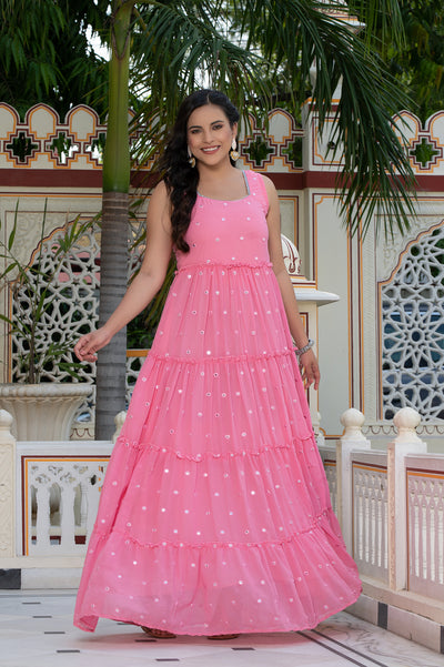 Eva Pink Tiered Maxi Dress 221-PNK