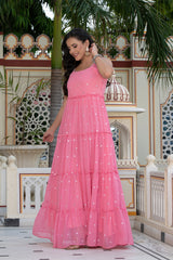 Eva Pink Tiered Maxi Dress 221-PNK