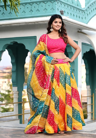 Rangeeli Multicolor Bandhani Print Lehenga Set with Dupatta for Women 
