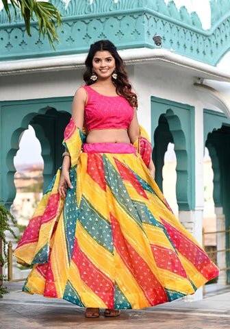 Rangeeli Multicolor Bandhani Print Lehenga Set with Dupatta for Women 