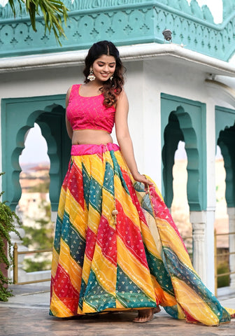 Rangeeli Multicolor Bandhani Print Lehenga Set with Dupatta for Women 