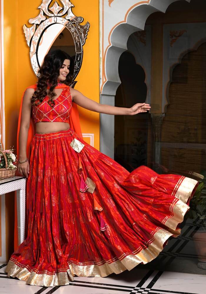 Floral  multicolor 32 Kali Kalidar Lehenga 