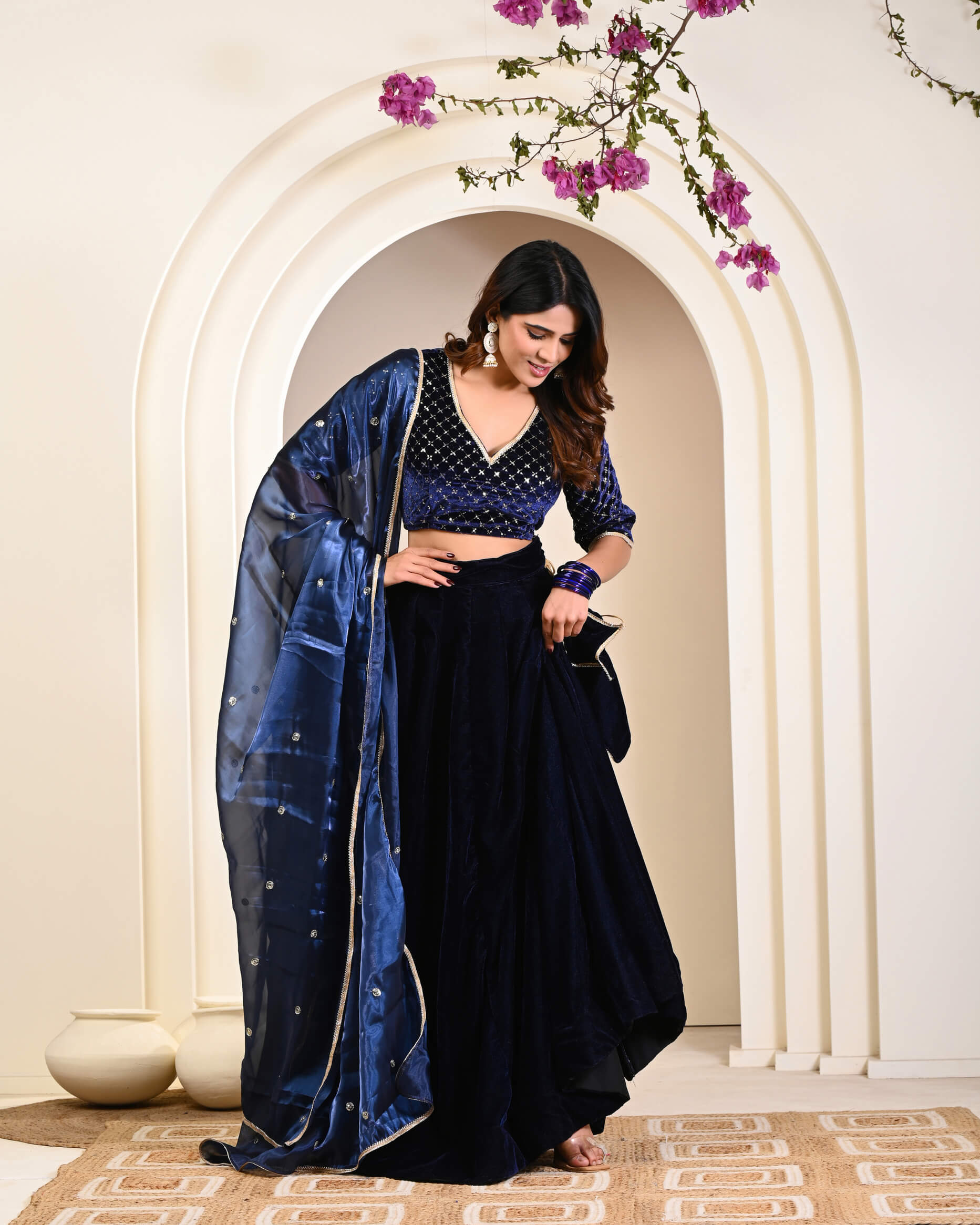 Navy Blue Velvet Lehenga Set for Women | Wedding &  ethnic  Wear 