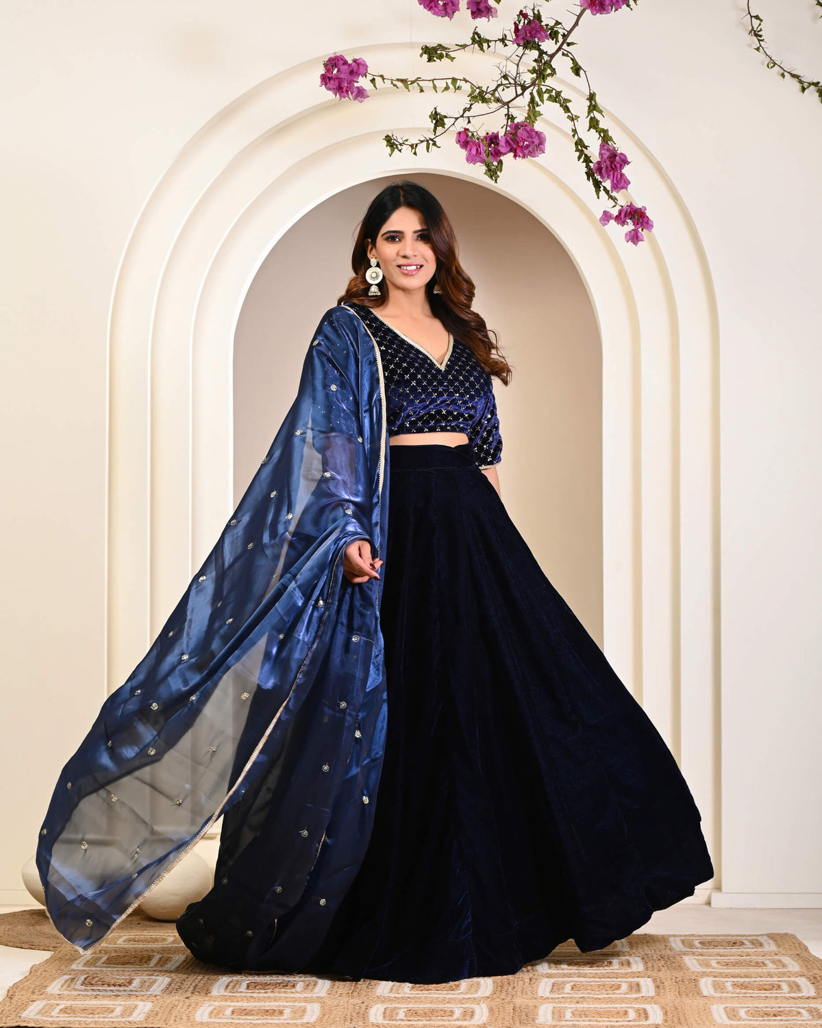 Navy Blue Velvet Lehenga Set for Women | Wedding &  ethnic  Wear 