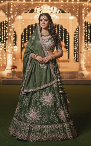 Emerald Forest Embroidered Silk Lehenga Set