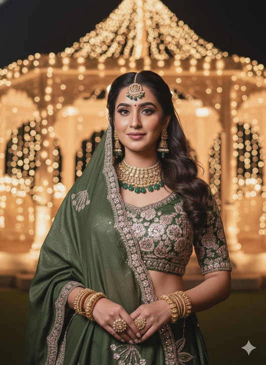 Emerald Forest Embroidered Silk Lehenga Set