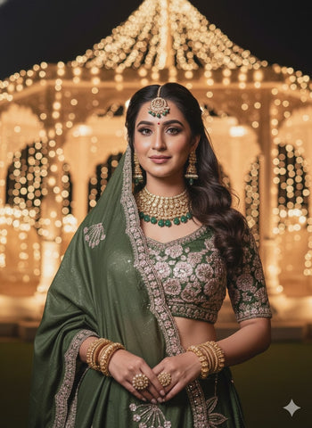 Emerald Forest Embroidered Silk Lehenga Set