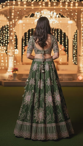 Emerald Forest Embroidered Silk Lehenga Set