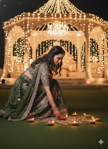 Emerald Forest Embroidered Silk Lehenga Set