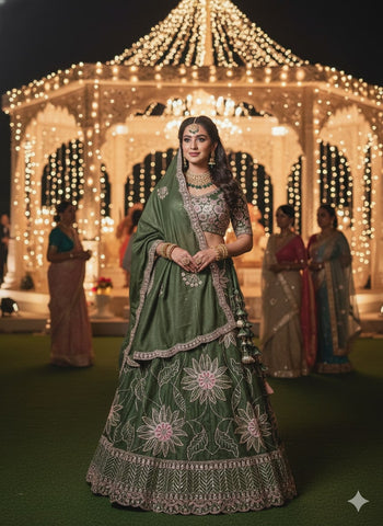 Emerald Forest Embroidered Silk Lehenga Set