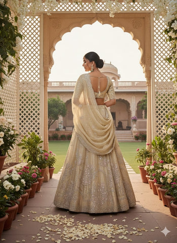 Champagne Gold Embroidered Silk Lehenga Set