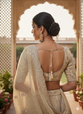 Champagne Gold Embroidered Silk Lehenga Set