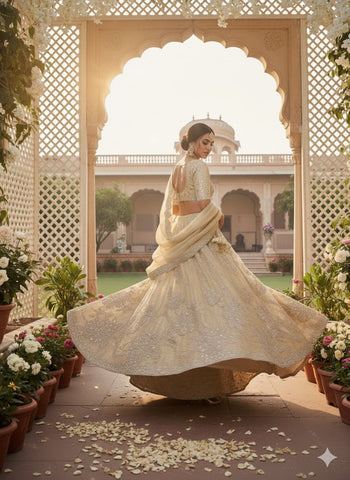 Champagne Gold Embroidered Silk Lehenga Set