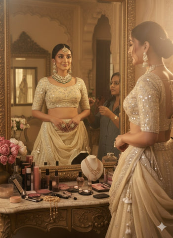 Champagne Gold Embroidered Silk Lehenga Set