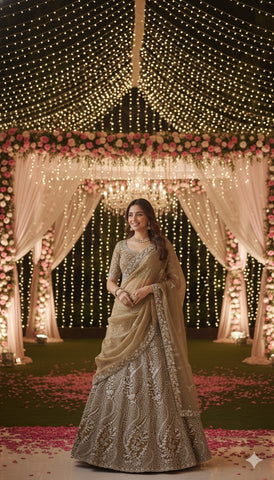 Bronze Metallic Floral Embroidered Silk Lehenga Set