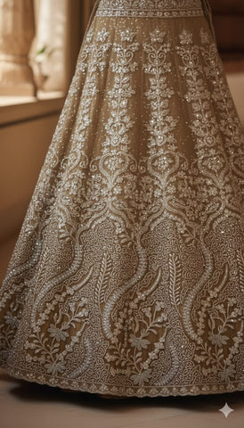 Bronze Metallic Floral Embroidered Silk Lehenga Set