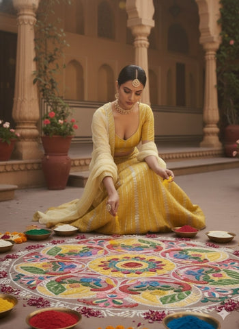 Marigold Yellow Silk Lehenga with Vertical Zari Stripes