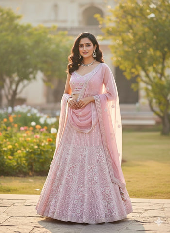 Pastel Pink Lehenga Choli for Wedding | Designer Pastel Pink Lehenga Online