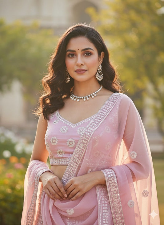 Pastel Pink Lehenga Choli for Wedding | Designer Pastel Pink Lehenga Online