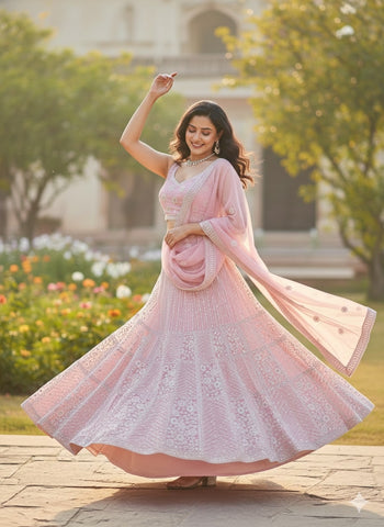 Pastel Pink Lehenga Choli for Wedding | Designer Pastel Pink Lehenga Online