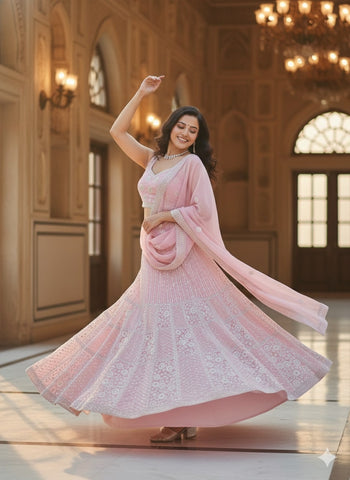 Pastel Pink Lehenga Choli for Wedding | Designer Pastel Pink Lehenga Online